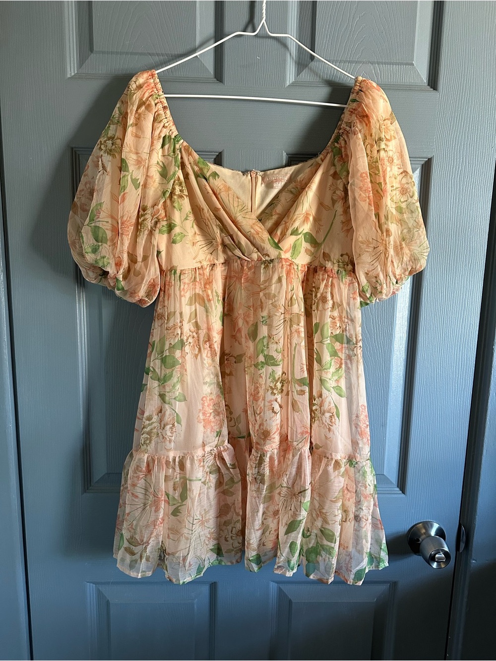 Love & Liberty Floral Puff Sleeve Tiered Mini Dress Cottagecore Boho Size S